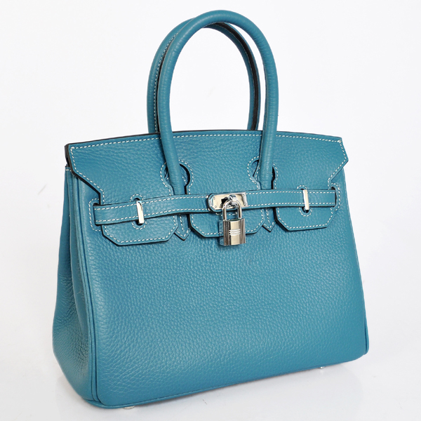 H25LSMBS Hermes Birkin 25CM pelle clemence in Medium Blue con